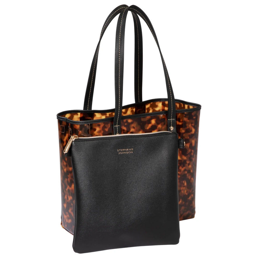 MIAMI CLEARLY TORTOISE PIPER TOTE WITH POUCH