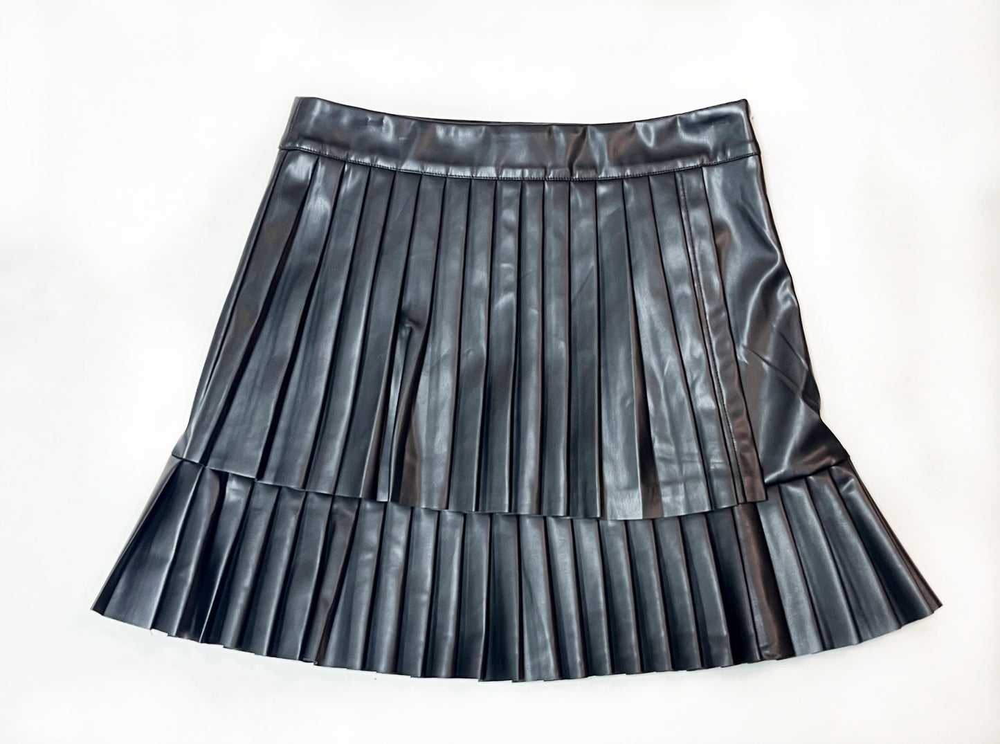 TIERED PLEATED PLEATHER SKIRT