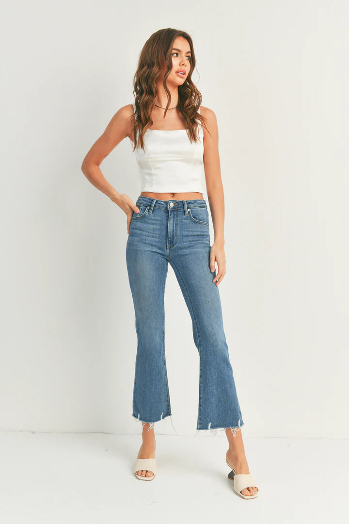 HR CROP FLARE JEAN DISTRESSED HEM