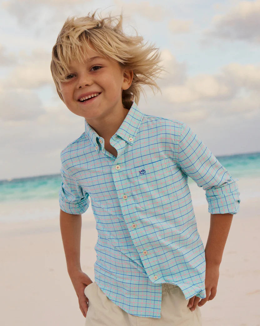 SOUTHERN TIDE BOYS EDISTO ISLAND PLAID COASTAL BREEZE SPORT SHIRT