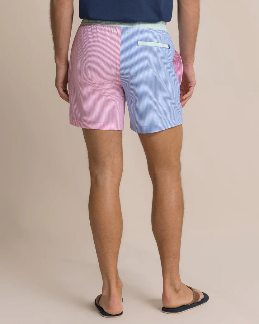 SOUTHERN TIDE COLORBLOCK SEERSUCKER STRIPE SWIM TRUNK