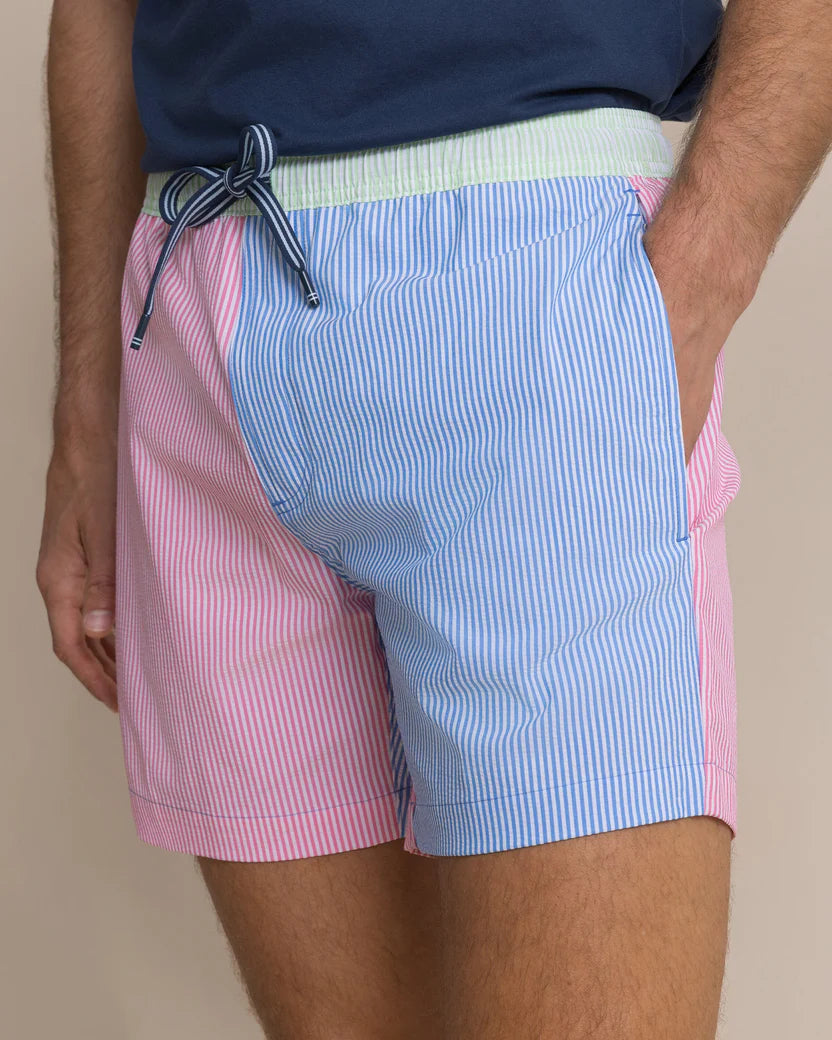 SOUTHERN TIDE COLORBLOCK SEERSUCKER STRIPE SWIM TRUNK