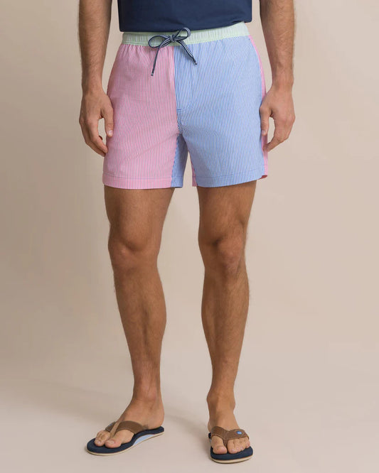 SOUTHERN TIDE COLORBLOCK SEERSUCKER STRIPE SWIM TRUNK